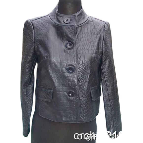 Cache Croc Textured Leather Lined Jacket Coat Top New Front Button NWT $348 - Picture 2 of 13